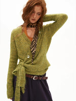 Vintage Textured Cross Tie Knit Sweater