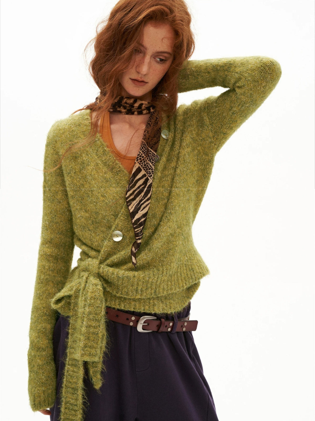 Vintage Textured Cross Tie Knit Sweater