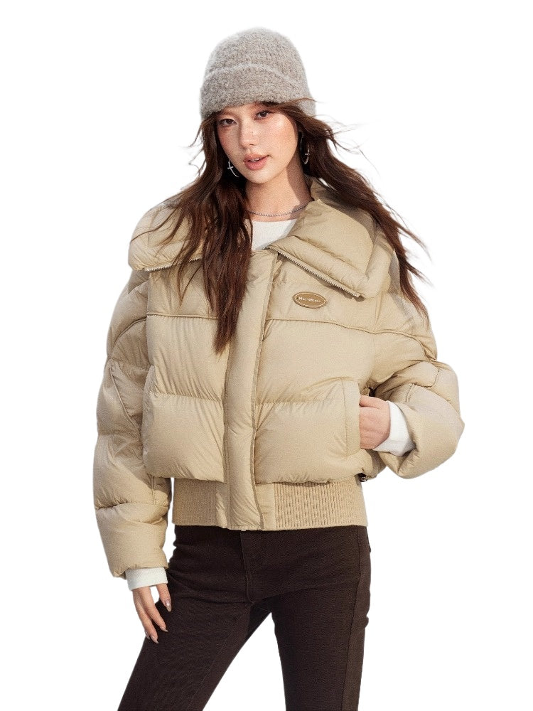 Large Lapel Knit-Panel Down Jacket