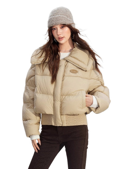 Large Lapel Knit-Panel Down Jacket