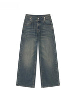 Vintage Double Button Wide-Leg Jeans