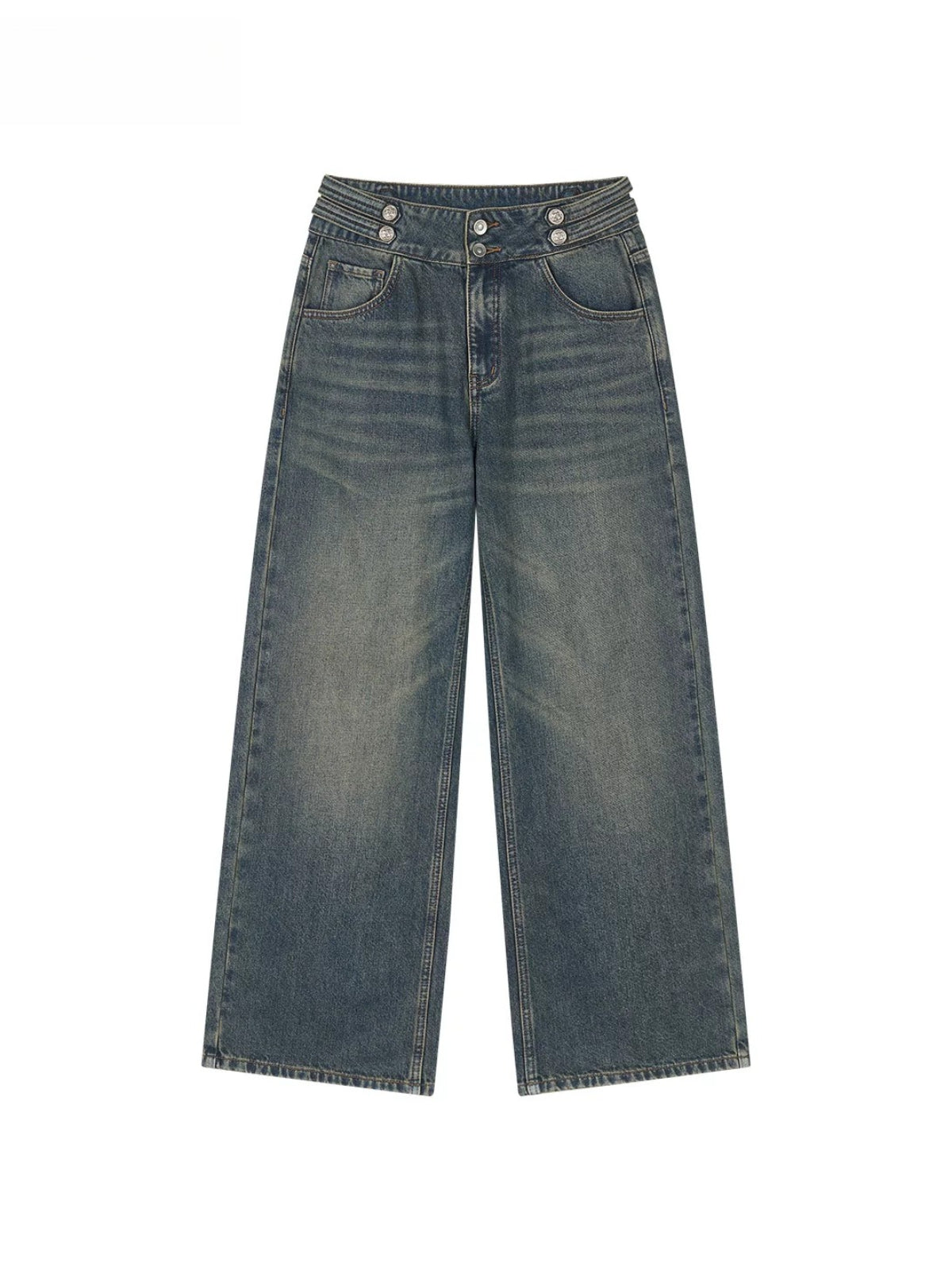 Vintage Double Button Wide-Leg Jeans