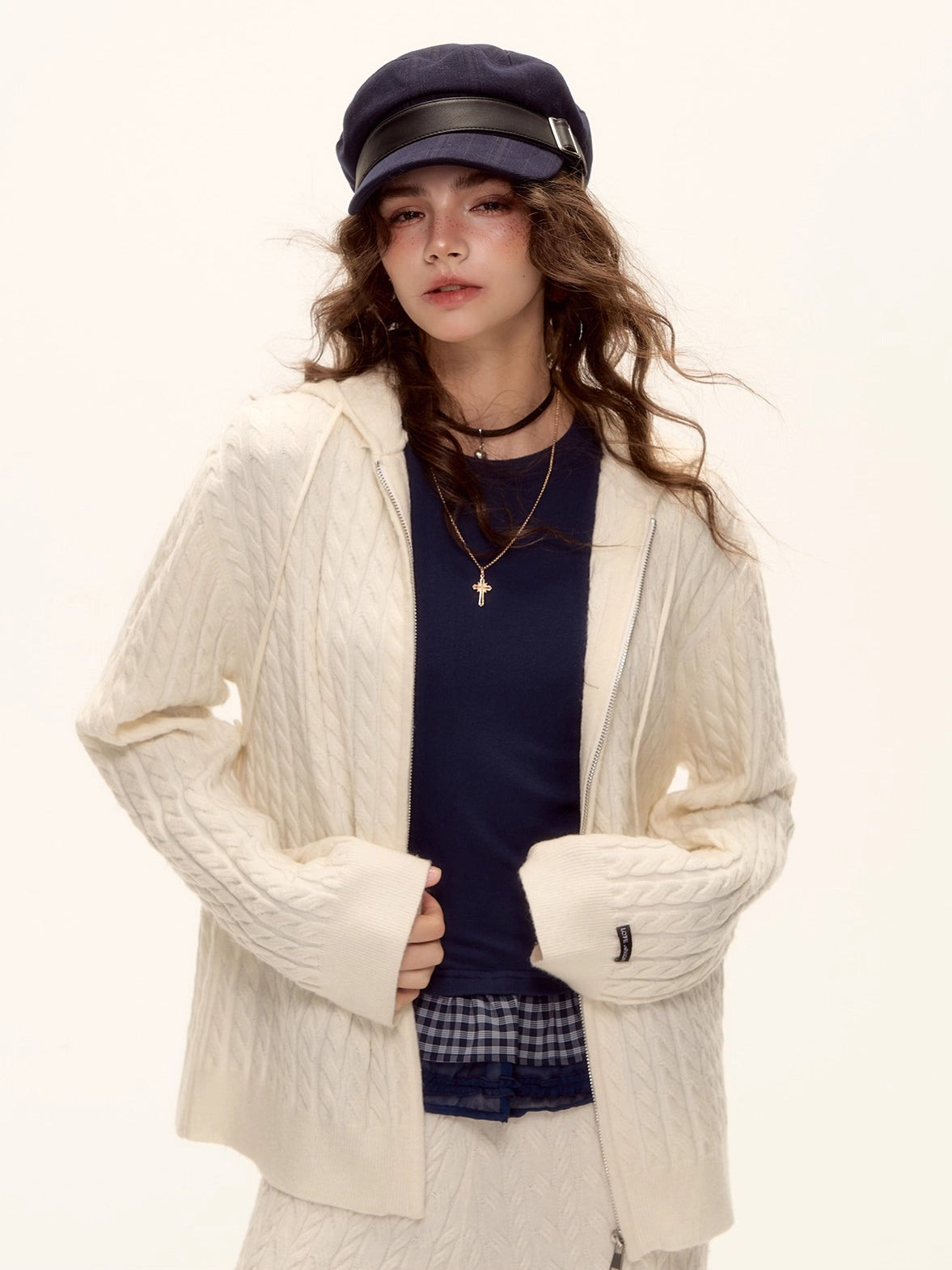 Wool Blend Tencel Plaid Knit Top