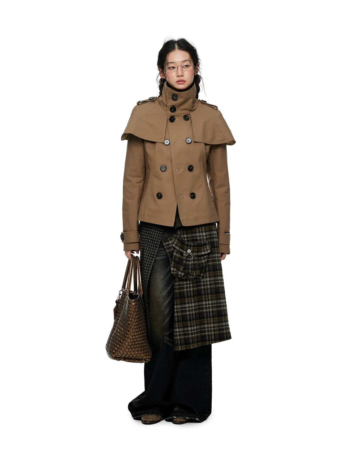 Plaid Panel Utility Midi Skirt
