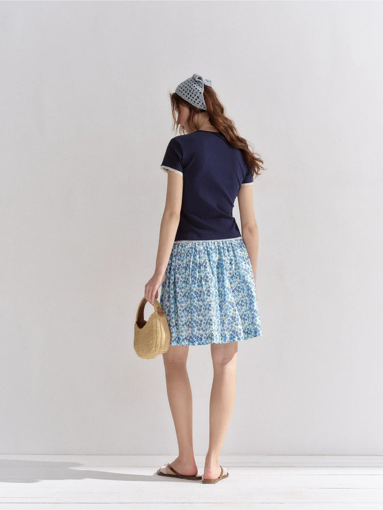 Floral Pleated Mini Skirt