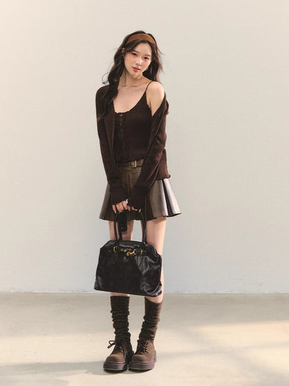 Lettuce-Edge Cardigan &amp; Camisole Set