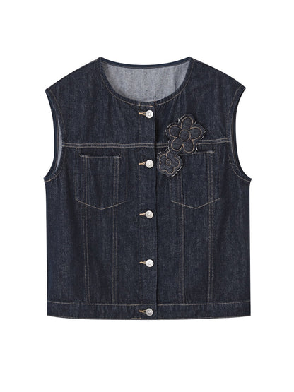 Layered Relaxed Denim Vest &amp; Skirt Set
