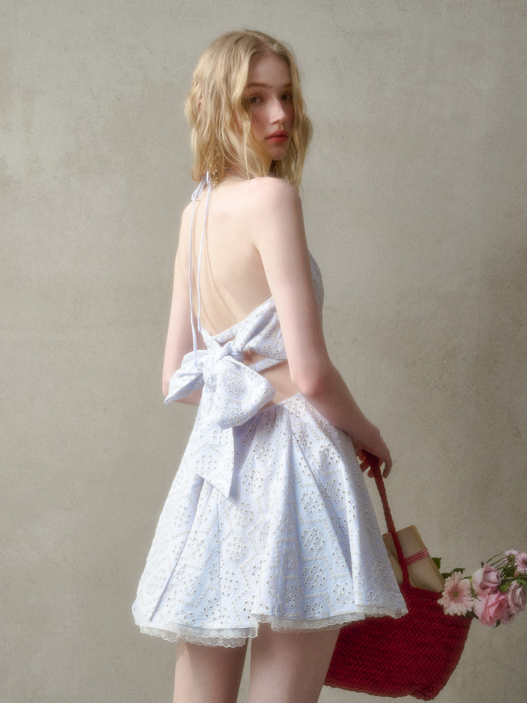 Natural Cotton Embroidered Little Blue Dress