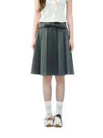 Gray Asym Pleat Midi Skirt