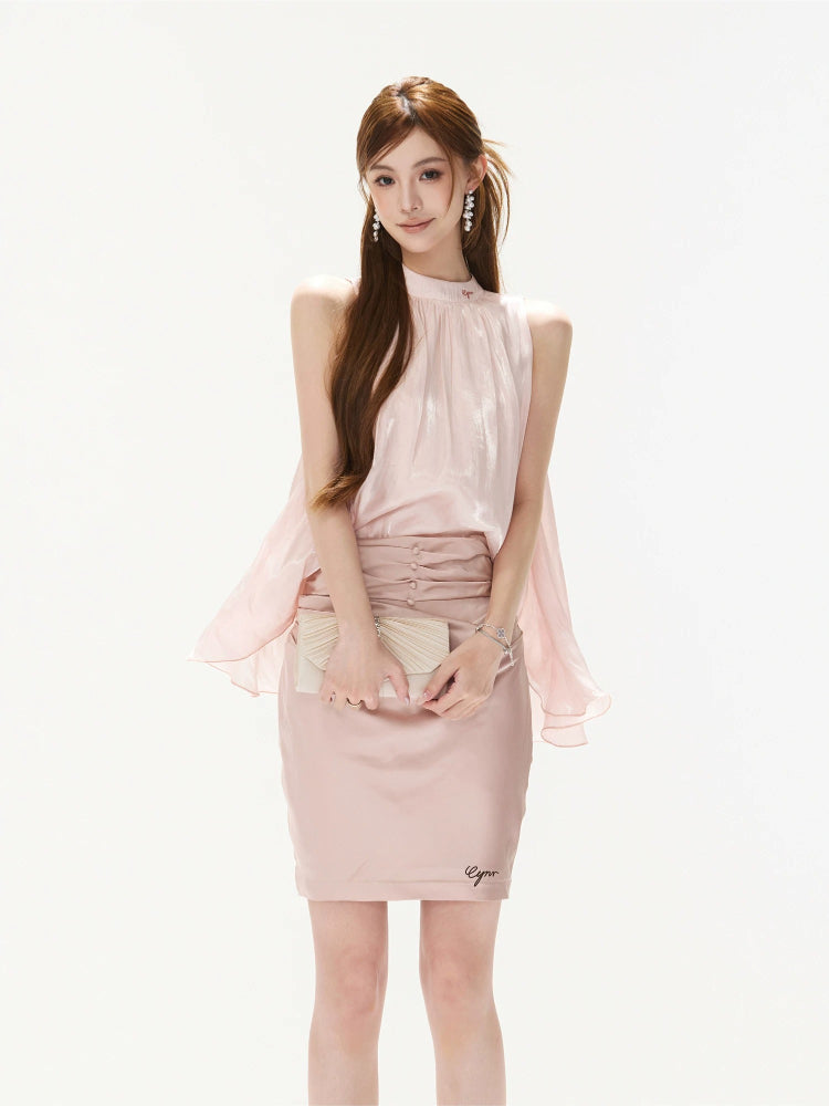 Stand Collar Satin Top