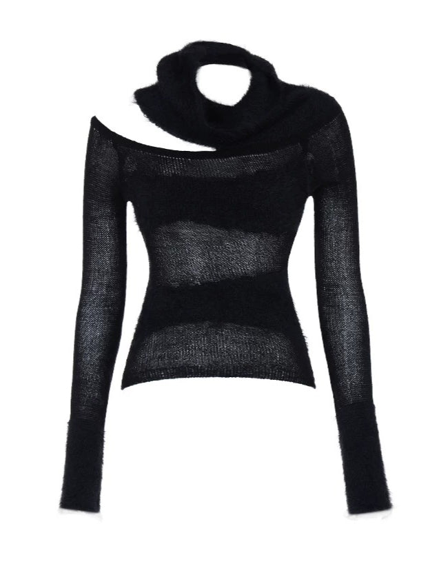 Convertible Off-Shoulder Fuzzy Collar Sweater