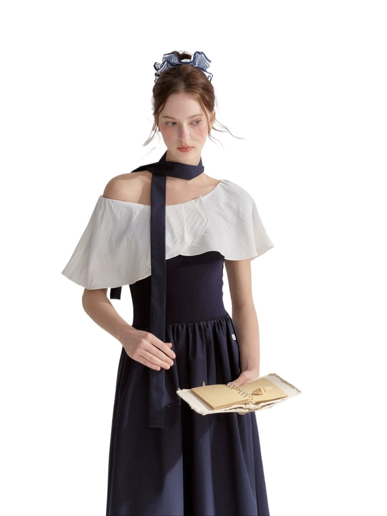 Navy Blue Cape Tie Mdi Dress