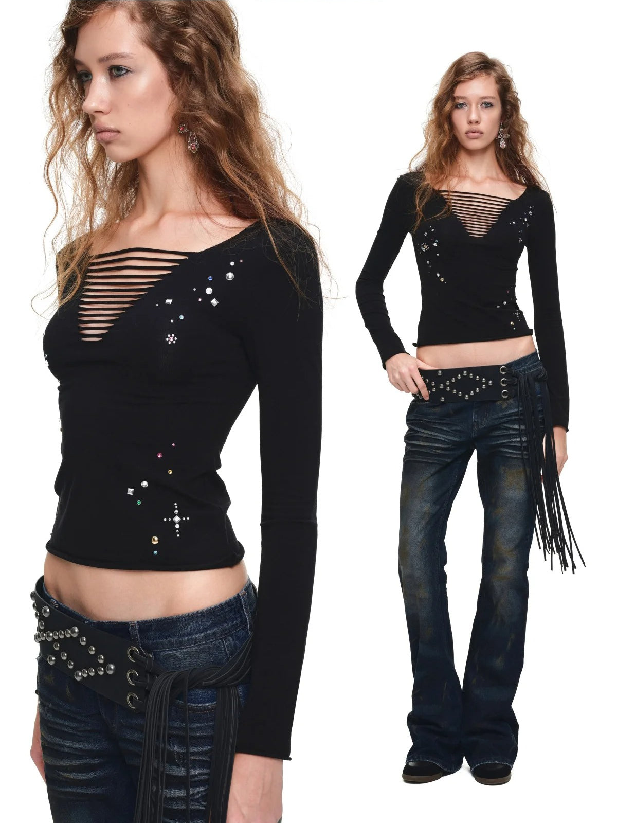Vintage Studded Fringe Wide Waist Belt