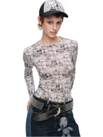 Vintage Newspaper Slim Knit Top