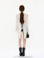French Lace Chiffon Tie Waist Blouse