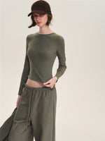 Ribbed Cotton Blend Cropped T-Shirt