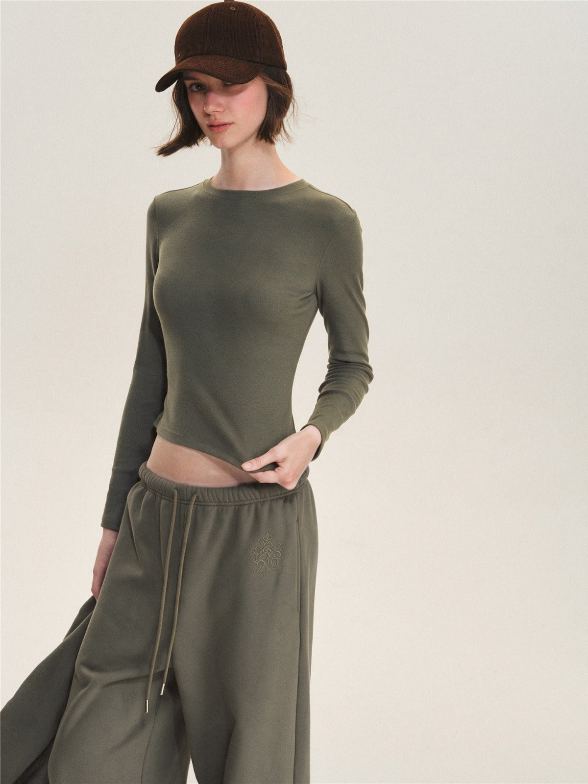 Ribbed Cotton Blend Cropped T-Shirt