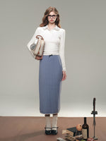 White & Gray Hand-Beaded Knit Shirt