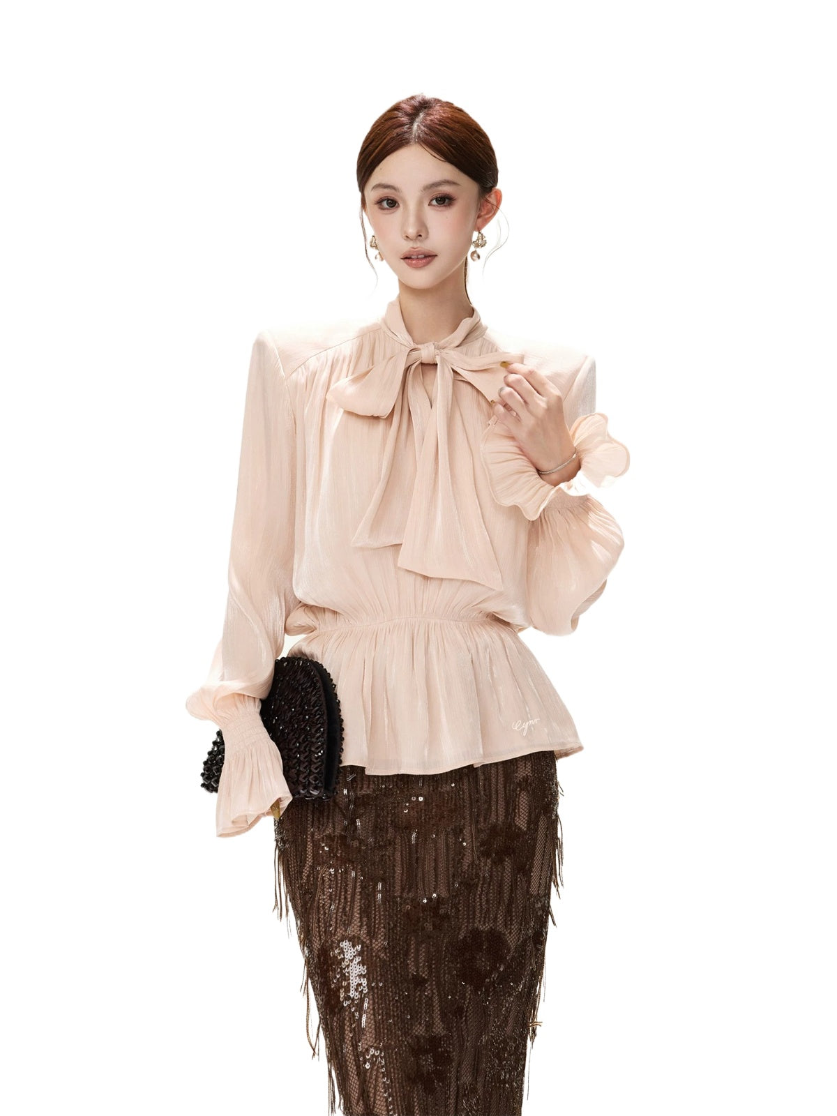 Bow Lantern Sleeve Blouse