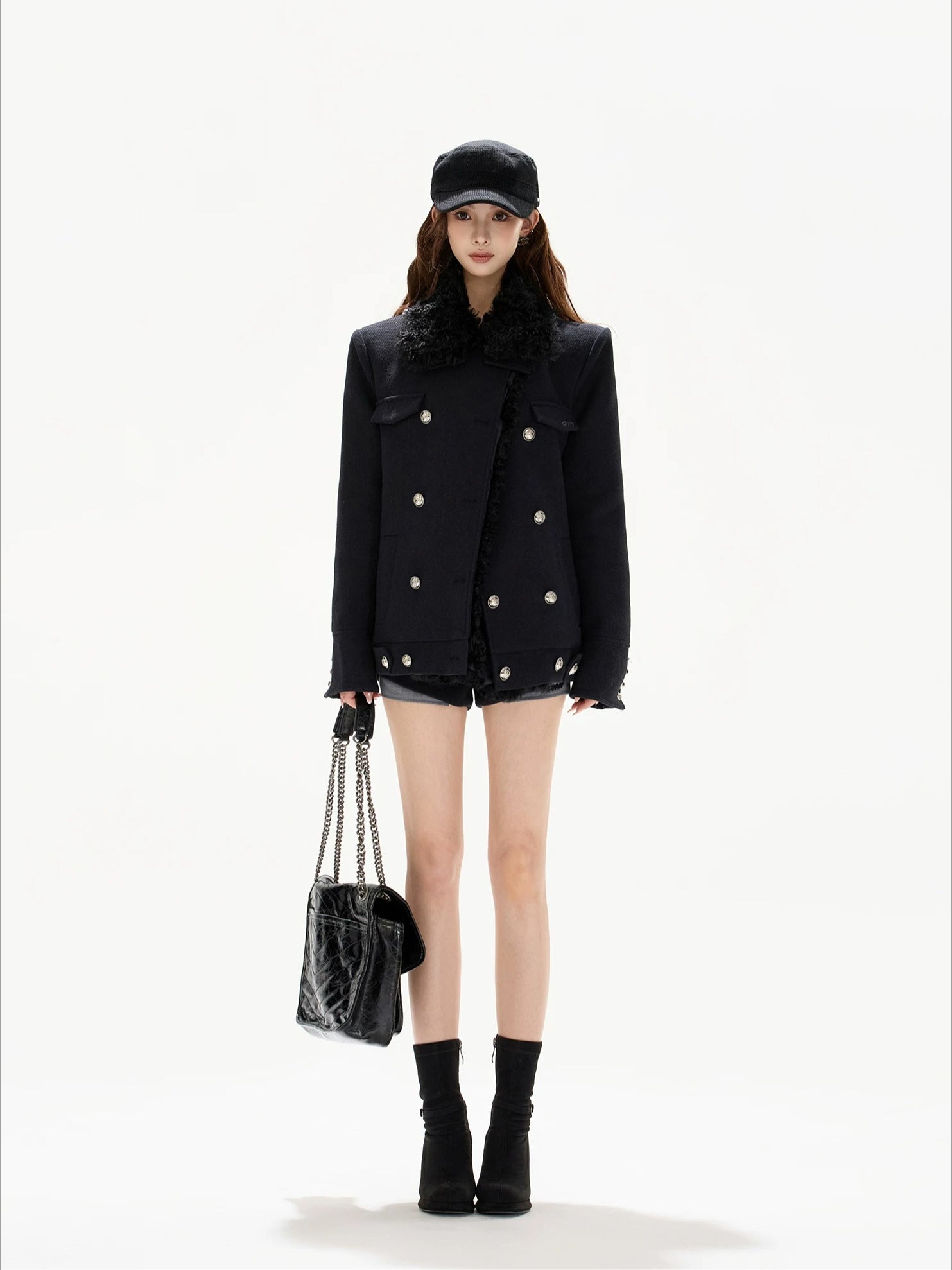 Detachable Shearling Collar Coat