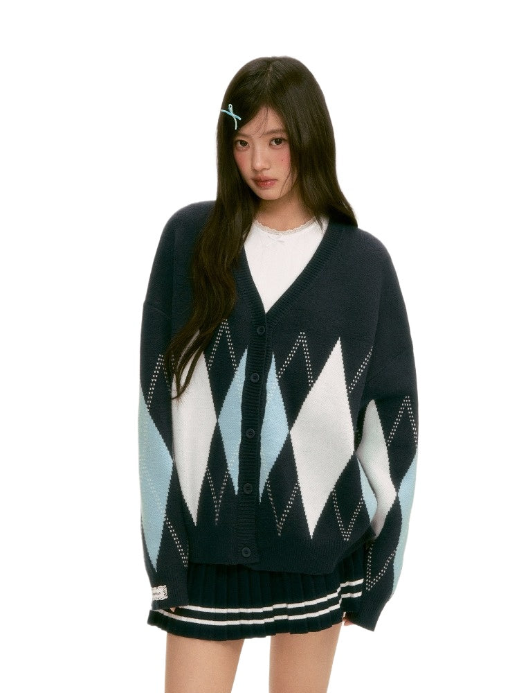 Blue Diamond V-Neck Cardigan