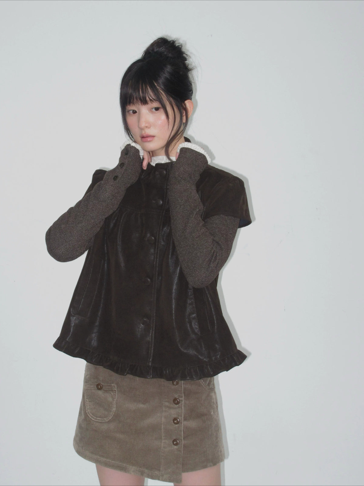 Stand-Collar Faux-Layered Jacket