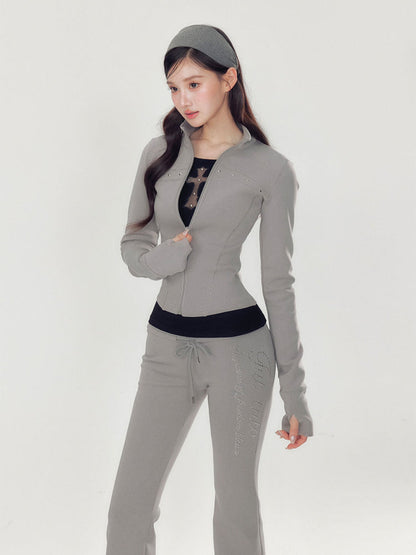 High Collar Slim Fit Sports Hoodie &amp; Pant Set