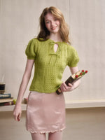 Mint Embroidered Satin A-Line Skirt