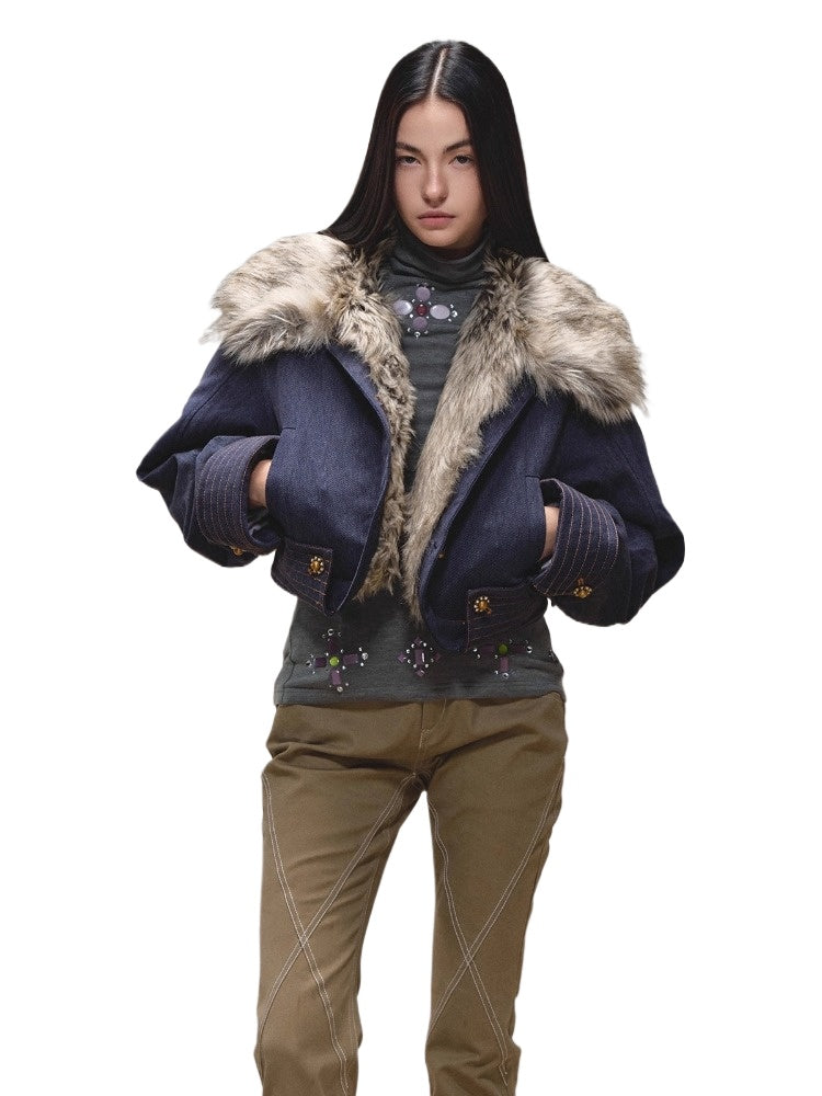 Fur-Collar Fitted Parka Jacket