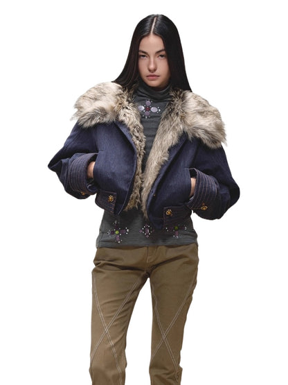 Fur-Collar Fitted Parka Jacket