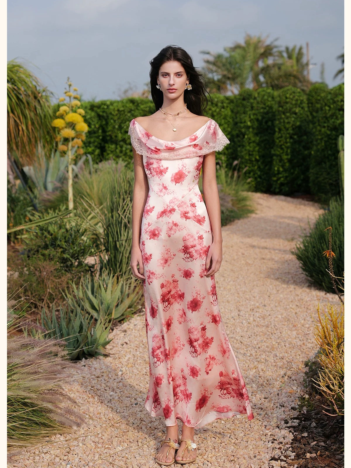 Floral Print Satin Mermaid Dress