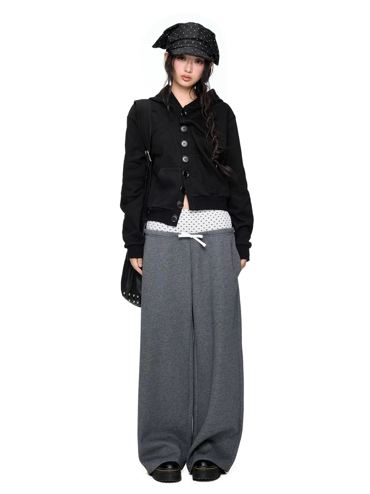Button Embroidered Cropped Hoodie