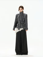 Gray Belted Tweed Coat