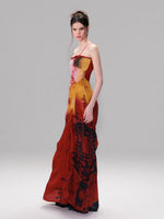 Vintage Red Print Strapless Dress