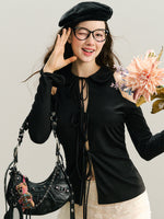 Black & White Off-Shoulder Tie-Back Knit Cardigan