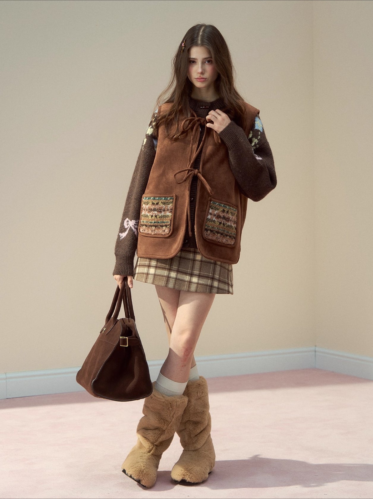 Reversible Fair Isle Faux Fur Vest