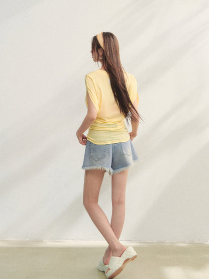 Floral V-Neck Bat-Sleeve T-Shirt
