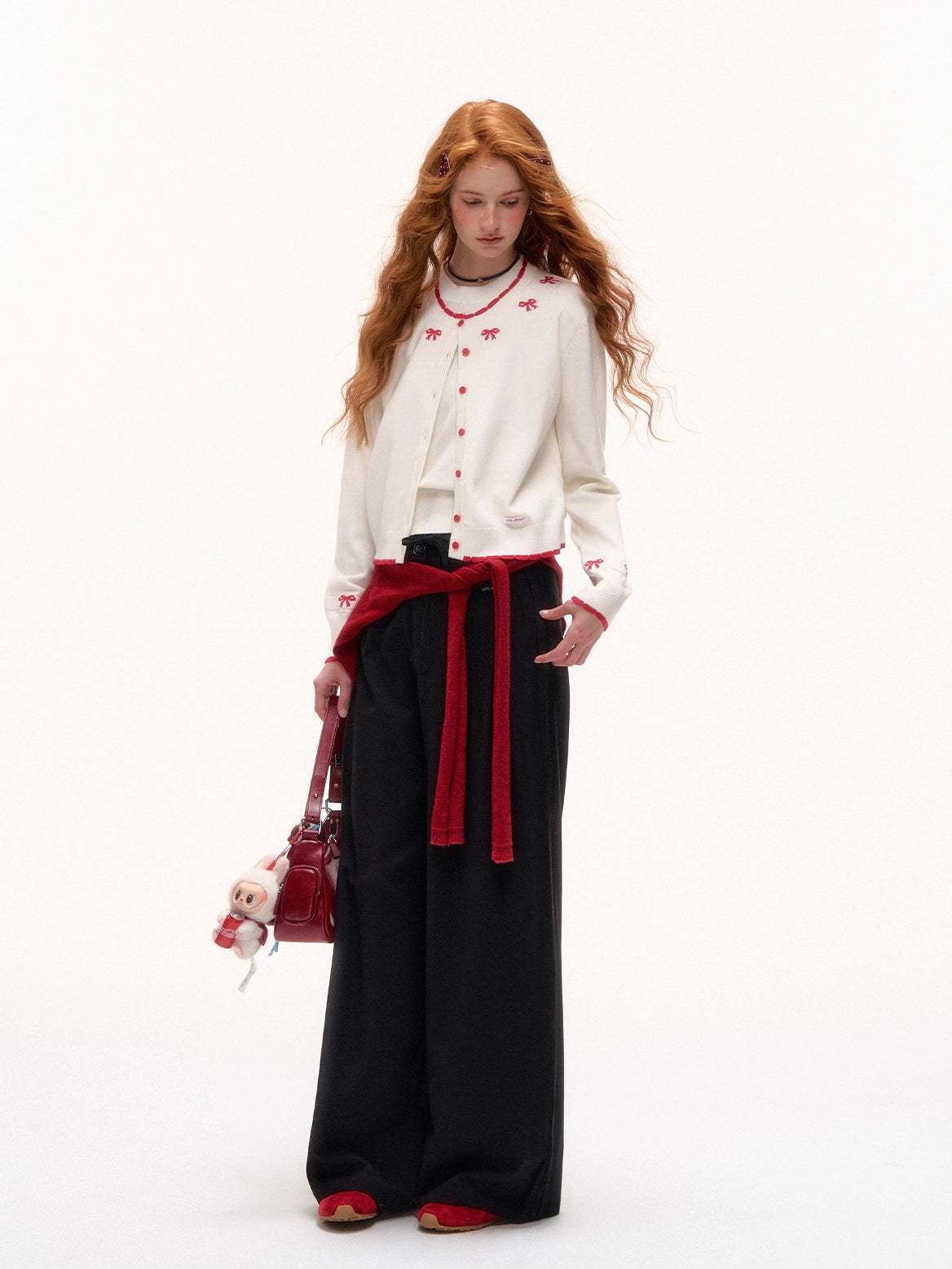 Lace-Trim Waist Tie Wide-Leg Pants