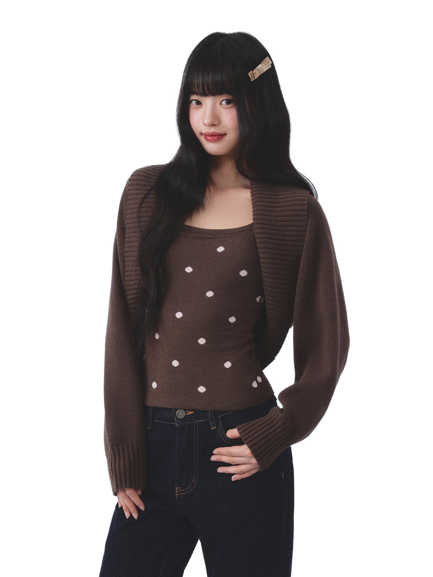 Polka Dot Cardigan Two-Piece Set