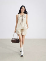 Contrast Top & Cargo Shorts Set