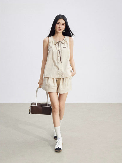 Contrast Top &amp; Cargo Shorts Set