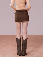 Studded Belt Faux Suede A-Line Skirt