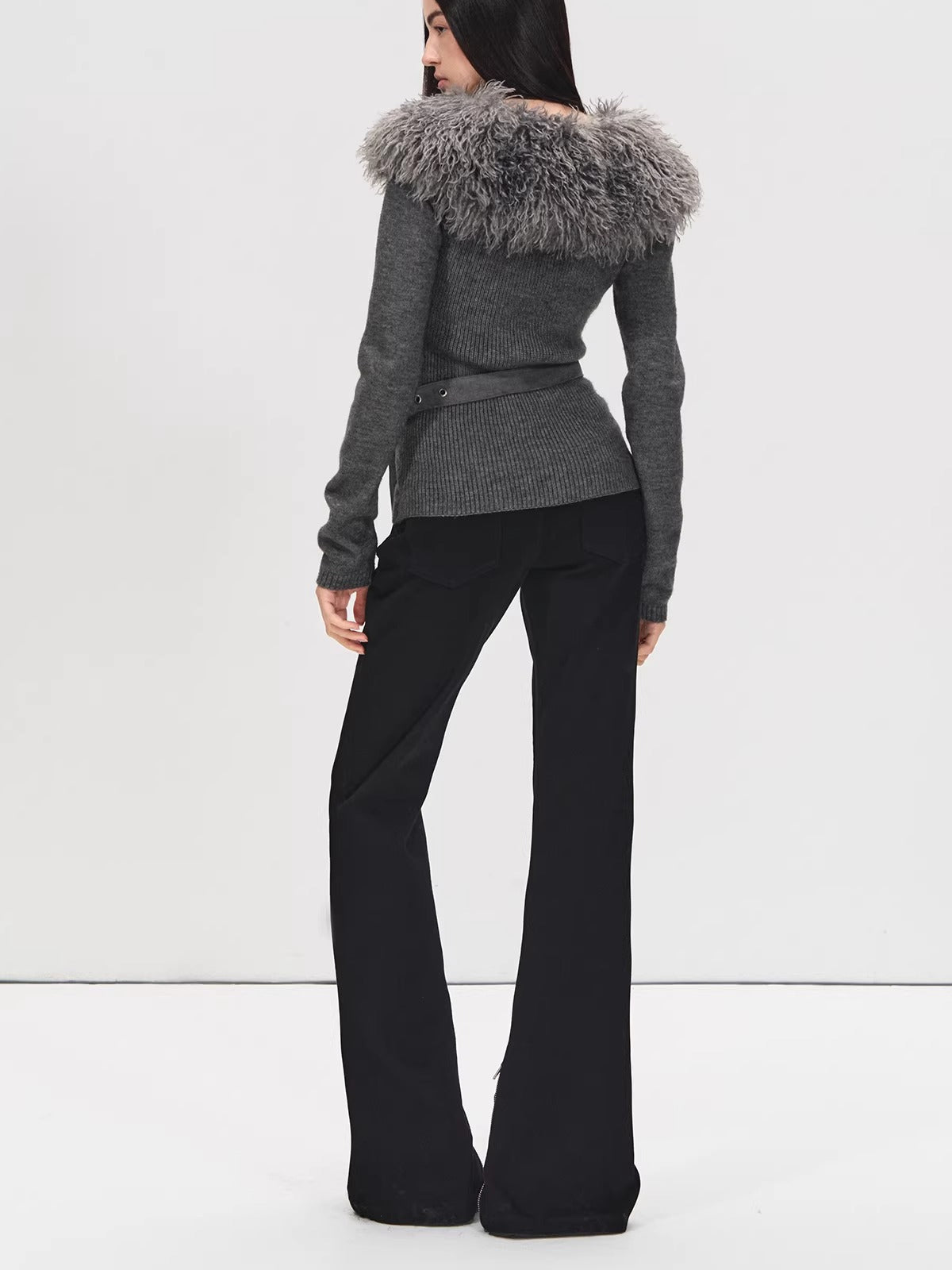 Black Mid-Rise Flare Denim Pants