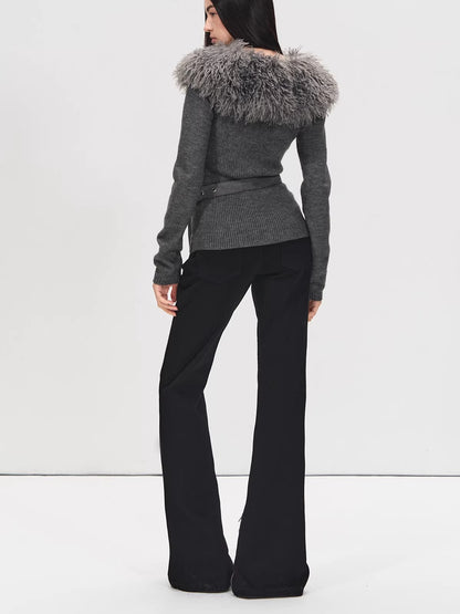 Black Mid-Rise Flare Denim Pants