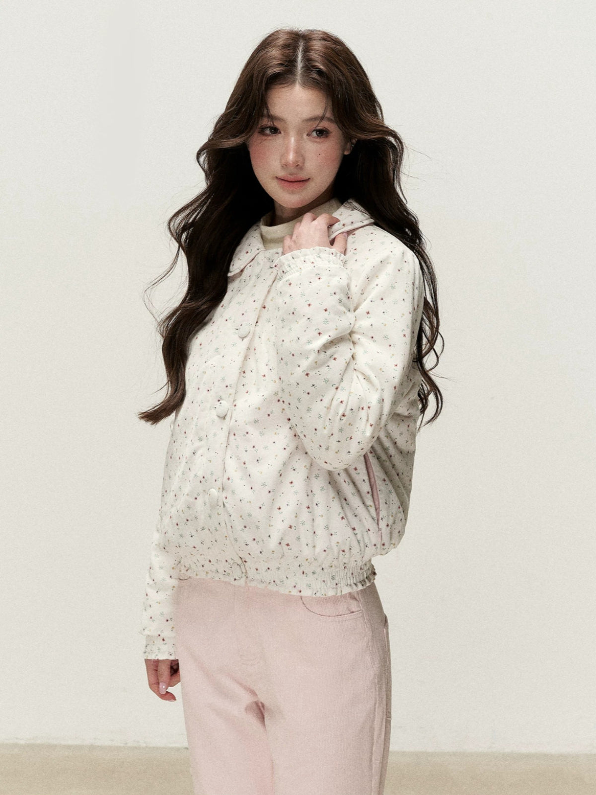 Reversible Floral Peter Pan Collar Down Jacket