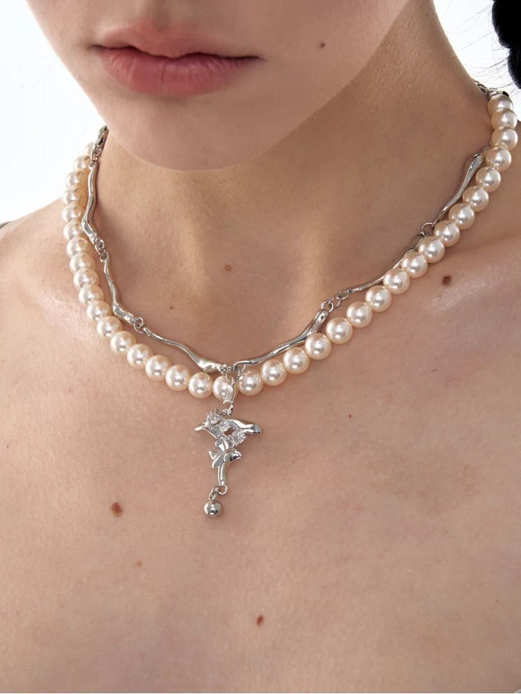 Geometric Cross Pearl Necklace