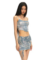 Short Bone Structure U-Neck Tank Top & Skirt Set