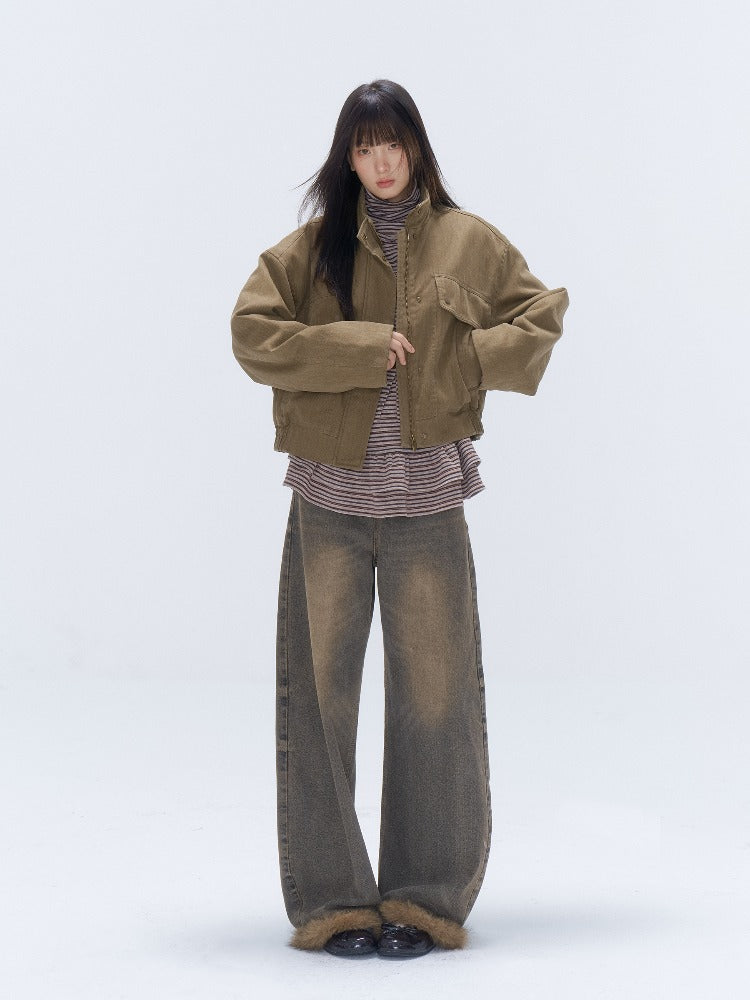 Fleece-Cuffed Vintage Wash Jeans