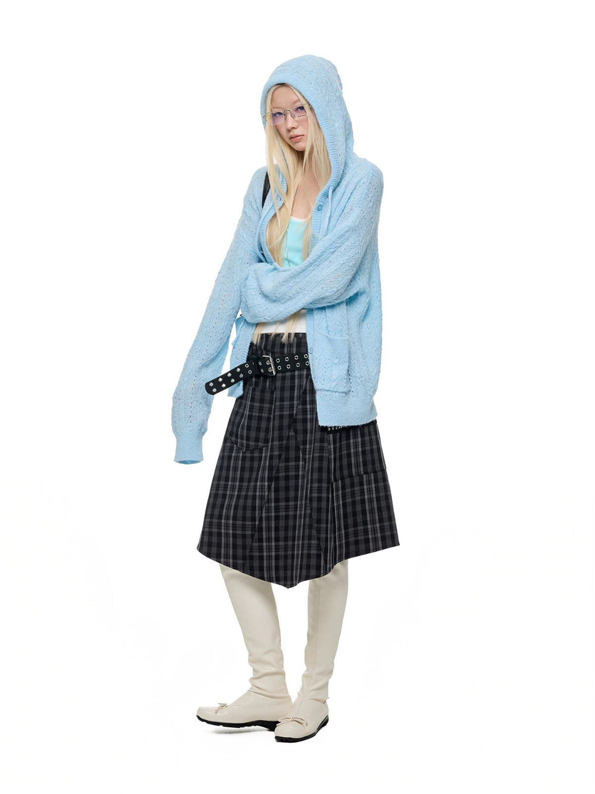 Hooded Mohair Blend Knit Cardigan