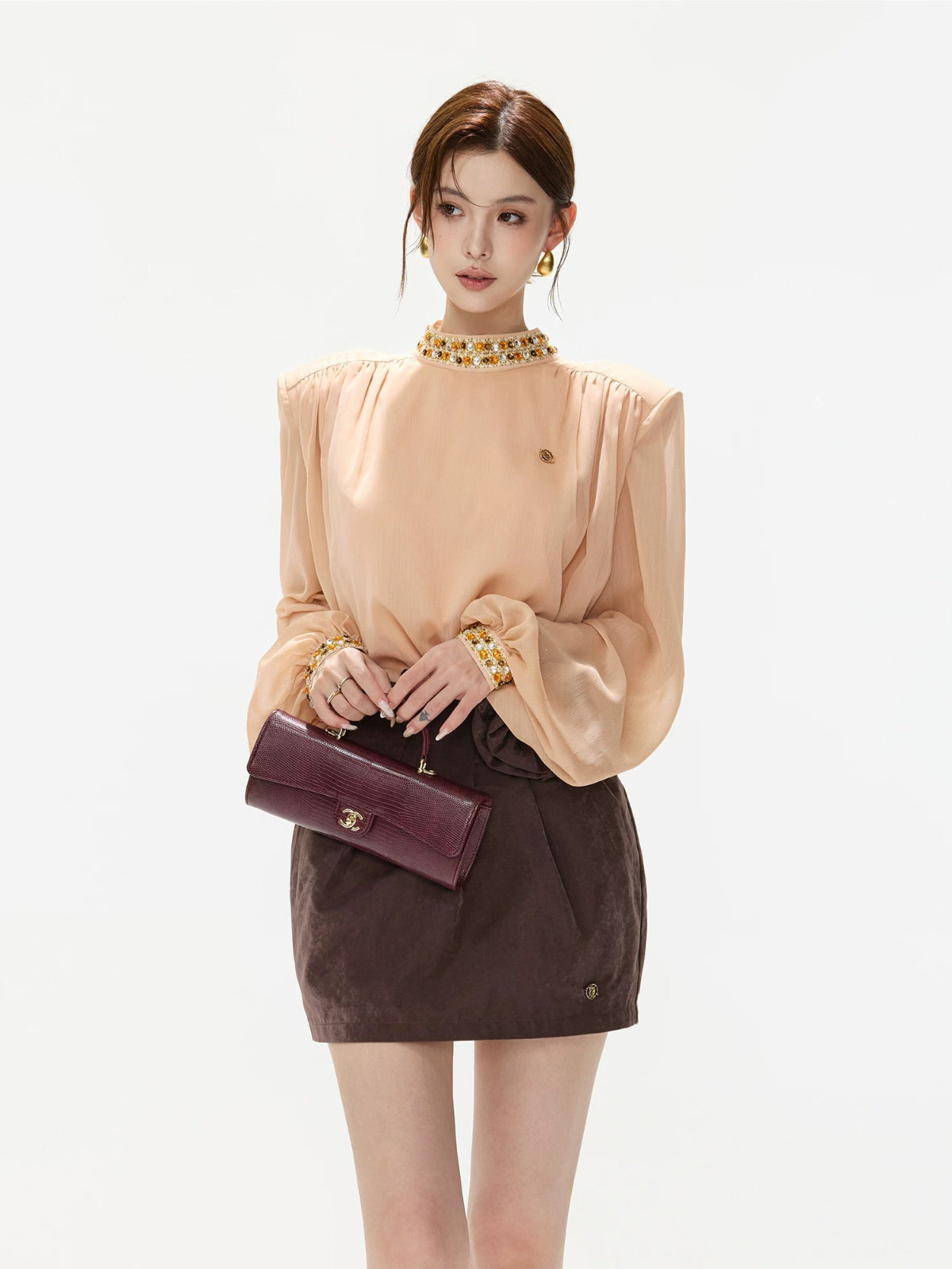 Pleated High-Waist Bubble Skirt